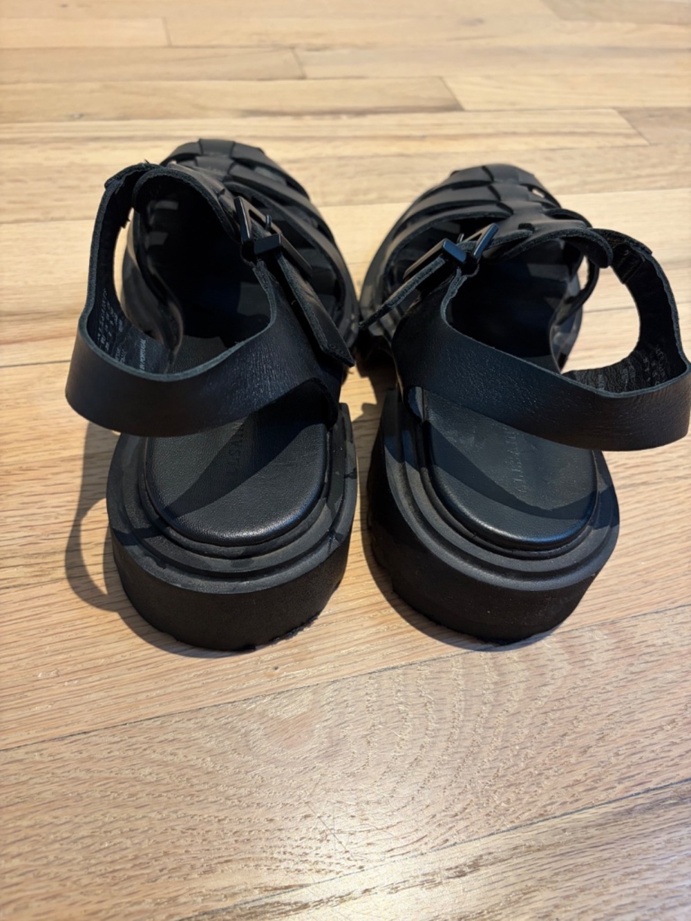 AllSaints Chunky Black Leather Sandals Size 9/39 - Picture 5 of 5